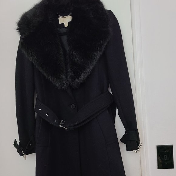 Michael Kors Faux Fur-Collar Wool Coat - Picture 1 of 5